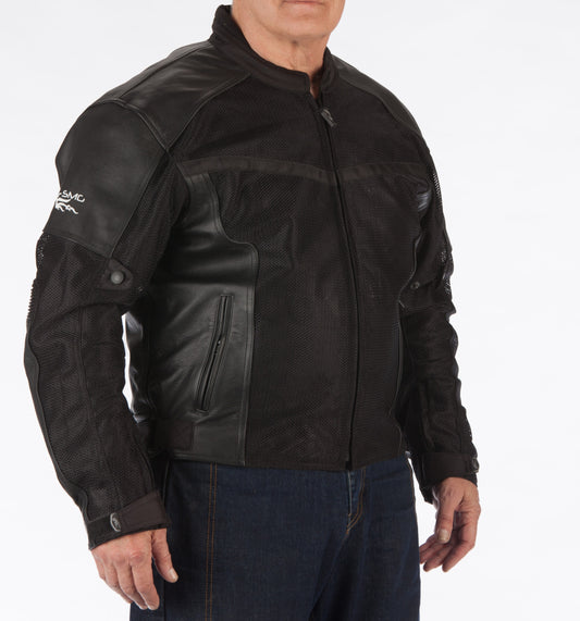 Black Armored Mesh Leather Jacket For Men | CE Armor