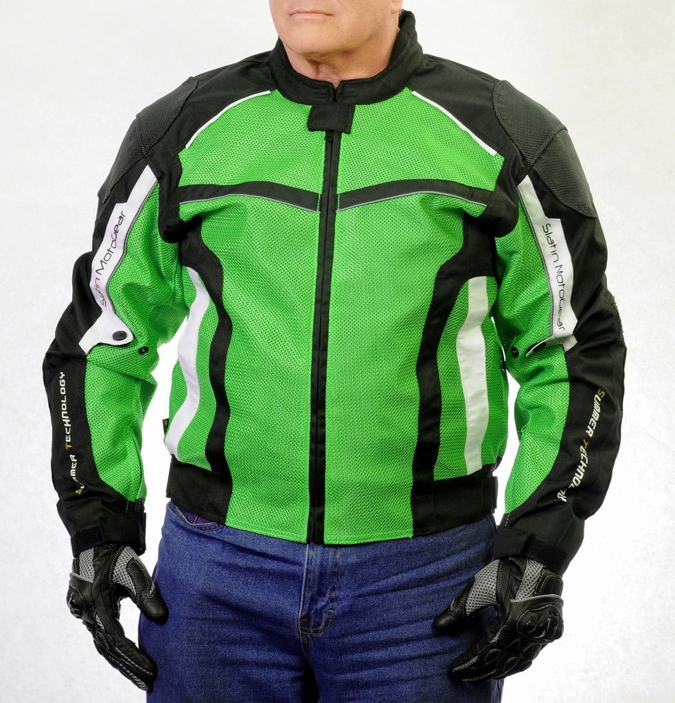 SuperFabric® Hi-Viz Green Men's Motorcycle Jacket | CE Armor Breathable Mesh Protection