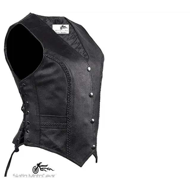 Shapely Women Concealed Carry Leather Vest- Slatin MotoGear Motorcycle Jackets Jeans Gloves