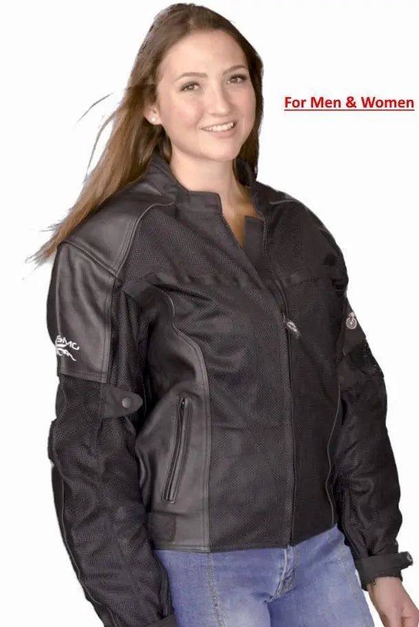 Luxury BLACK Leather & Mesh Jacket, Waterproof Liner
