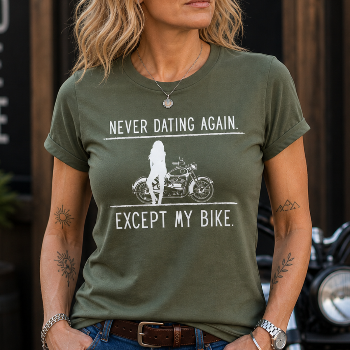 Never Dating Again Except My Bike T-Shirt | Biker Graphic Tee | Women’s Moto Shirt | Funny Motorcycle Tee