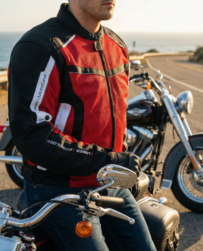 SuperFabric® Red Mesh Motorcycle Jacket for Men | CE Armor