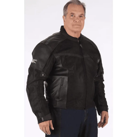 Black Armored Leather Jacket with Air-Cooling Mesh from Slatin MotoGear Motorcycle Jackets Jeans Gloves
