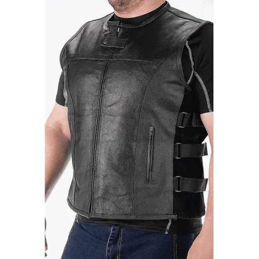 Men Concealed Carry Leather Vests - Slatin MotoGear Motorcycle Jackets Jeans Gloves